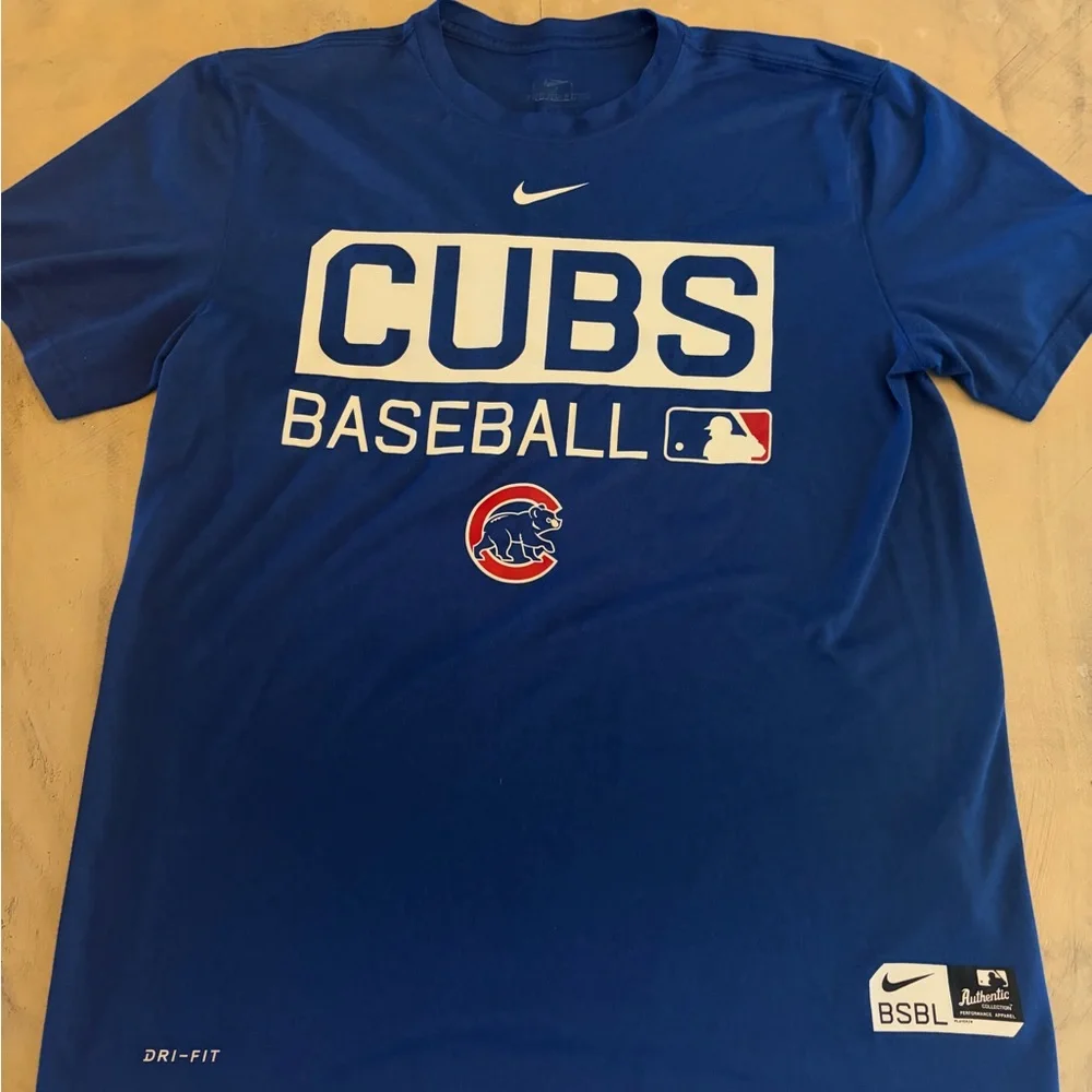 Chicago Cubs Nike Dri Fit T Shirt Mens Large Blue MLB Baseball Performance Tee - Picture 2 of 6
